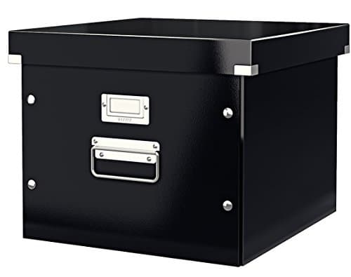 Leitz Click & Store Aufbewahrungs- und Transportbox für Hängeregistratur mit Deckel, Ablagebox für Unterlagen bis A4 im Büro, 86 % recycelte Premium-Hartpappe, Stabile Metallgriffe, Schwarz, 60460095