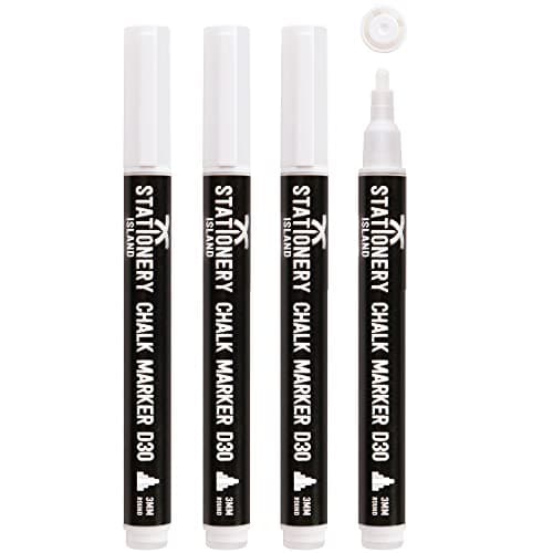 STATIONERY ISLAND Kreidestifte für Tafel Abwaschbar, Weiß Kreidestift für Fenster, 3mm 6 Stück Kreidemarker, Fensterstifte