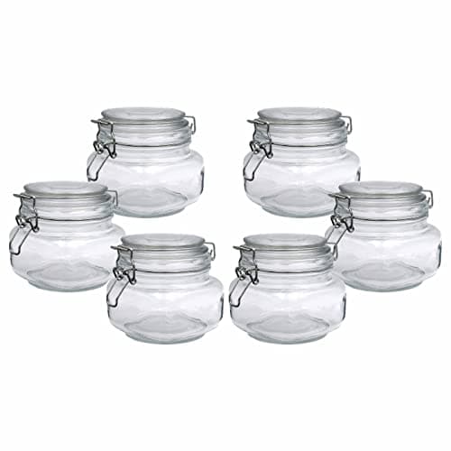gouveo 6er Set Vorratsgläser 500 ml eckig mit Bügelverschluss - Bügelgläser aus Glas mit Drahtbügelverschluss - Aufbewahrungsgläser für Küche und Haushalt (BGEF500)