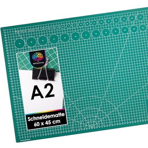 OfficeTree Schneidematte A2 - Grün - mit beidseitigen Rastern und Markierungen - Bastelunterlage 60x45 als Nähen Zubehör - Auch als Schneideunterlage und Malunterlage
