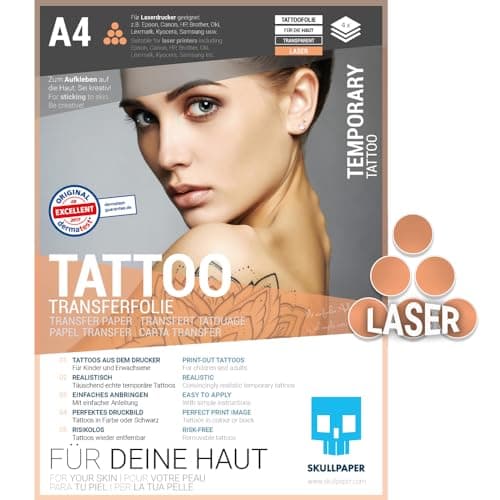 SKULLPAPER® temporäre Tattoo-Transferfolie FÜR DIE HAUT - SEHR GUT getestet - für Laserdrucker (A4-4 Blatt)