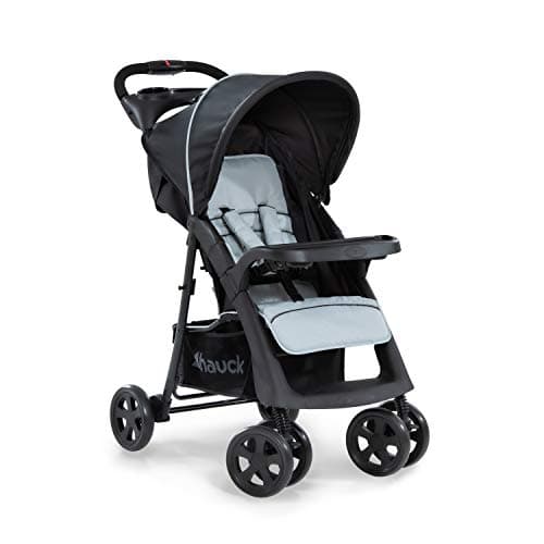 hauck Shopper Neo II, Schwarz Grau - Kinderbuggy mit Liegeposition ab Geburt bis 22 kg, 2x Tablett mit Getränkehalter, Einhändig Klein Zusammenklappbar, Tasche im Verdeck, XL Korb