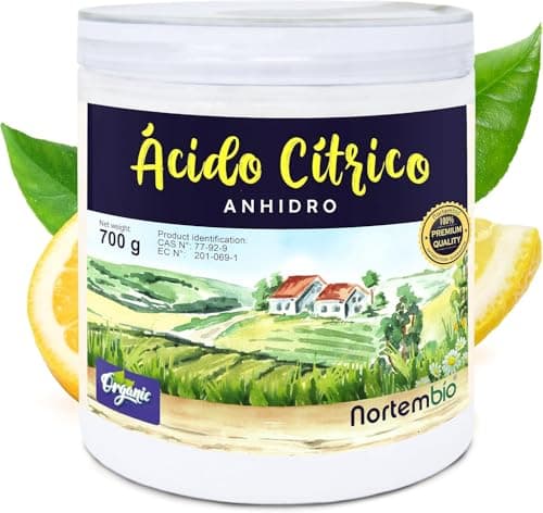 Nortembio Zitronensäure 700 g – 100% Reines Anhydrisches Konzentrat Zertifiziert – Vielseitige Haushaltsreinigung – Ohne Gentechnik – Mit E-BookInklusive
