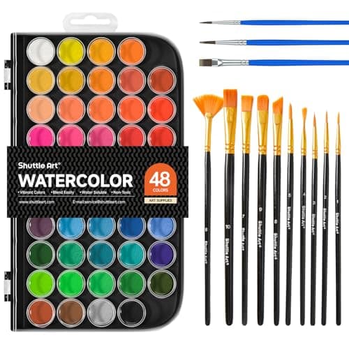 Shuttle Art 58 Pack Wasserfarben, 48 Farben Aquarellfarben Kasten mit 13 Pinseln, Aquarellfarben, für Kinder, Erwachsene und Anfänger in der Schule und zu Hause geeignet