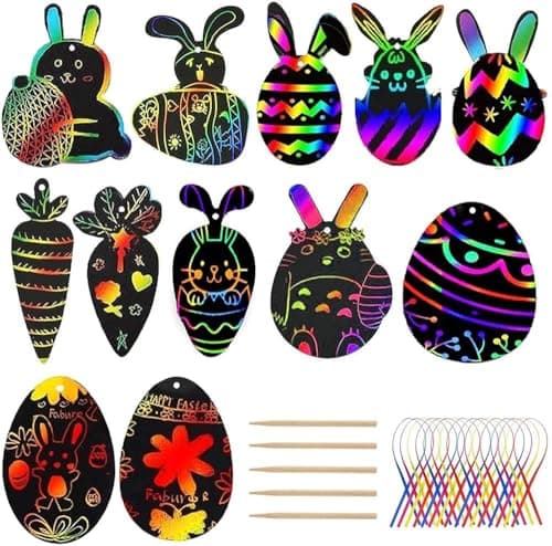 Faburo 36pcs Bastelset Ostern Kratzbild Anhänger von Ostereier Bastelset für Kinder zum Basteln zum Ostern