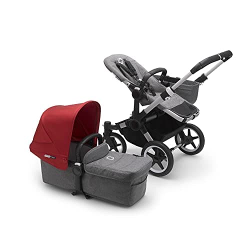 Bugaboo Donkey 3 Mono-Kinderwagen mit zwei Körben, umbaubar zum Doppel- oder Zwillingskinderwagen, 0-4 Jahre, Aluminium-Fahrgestell & rotes Sonnendach