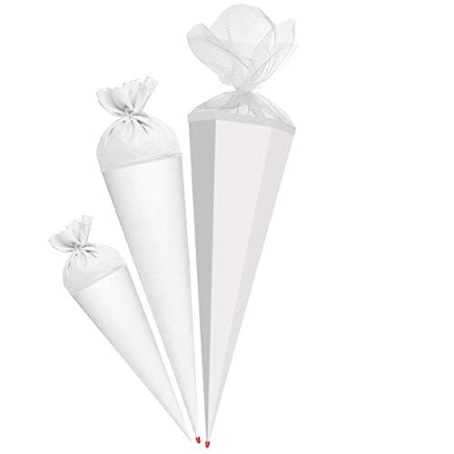 Schultüte - Rohling - WEIß - 35 cm - rund - Tüllabschluß - mit/ohne Kunststoff Spitze - Zuckertüte - Roth - Jungen Mädchen - einfarbig Uni - Schultütenrohli..