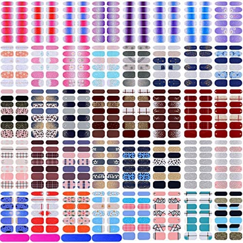 520 Stücke Vollabdeckung Nagellack Aufkleber Selbstklebende Nagelkunst Aufkleber Abziehbilder Nagellack Streifen mit Nagelfeilen für Frauen Mädchen DIY Nagelkunst (Unterschiedlich Stile)