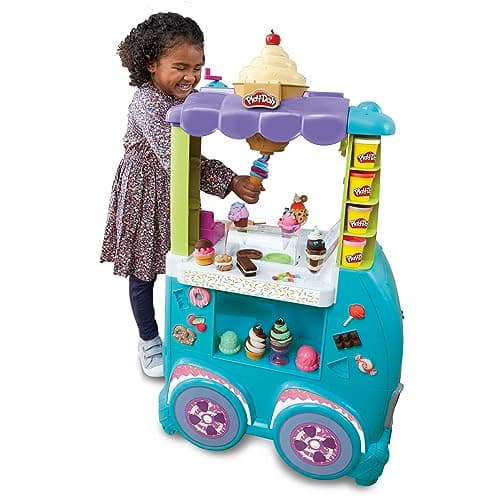 Play-Doh Kitchen Creations Großer Eiswagen, Spielset mit 27 Accessoires, 12 Dosen und realistischen Geräuschen,3 Years+