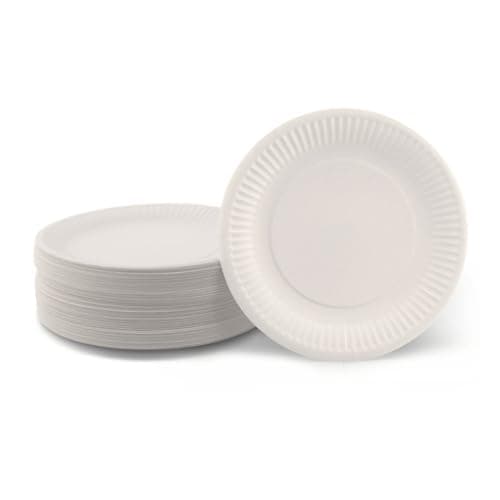 Ecocleo Pappteller Weiß 100 Stück 18cm - Einweggeschirr, Paper Plates für Geburtstag und Party