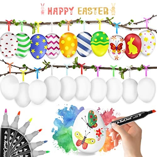 Jusialii Ostereier zum Aufhängen, 24pcs Ostereier Bemalen, Ostern Basteln Kinder, Ostergeschenke Kinder,Ideal Osterdeko für Draußen | Eier zum Bemalen für Osterdekoration