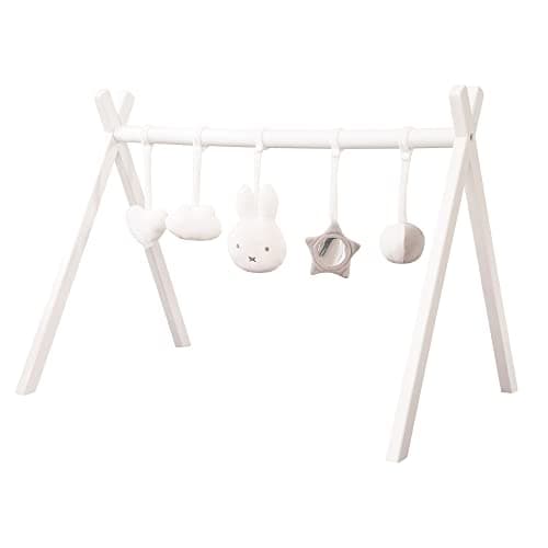roba Baby-Spielbogen aus Holz nach Montessori - Baby Gym mit Anhänger miffy im Hasen Design - Activity Center & Spieltrapez ab 3 Monaten - Weiß