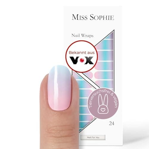 Miss Sophie Nagelfolie - Melt For You - Farbverlauf, Blau, Rosa, Nail Wraps - 24 ultra-dünne selbstklebende langanhaltende Nagelfolien