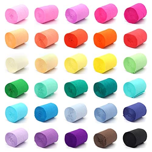 DAOUZL Krepppapier, 30 Farben, bunte Luftschlangen, dekorative Streifen für Hochzeit, Geburtstag, Weihnachten (5 cm x 10 m)