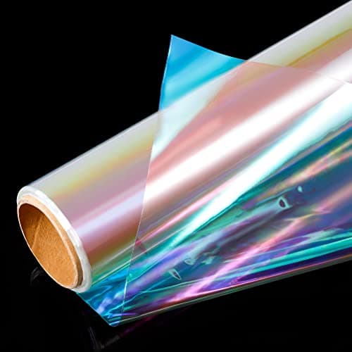 Irisierende Folie, 80cmx15m Regenbogen Cellophan Rolle Schillerndes Filmpapier Geschenkfolie Farbig Wasserdicht für Karneval Valentinstag Blumenstrauß Süßigkeiten Deko (Gefaltete: 40 cm)
