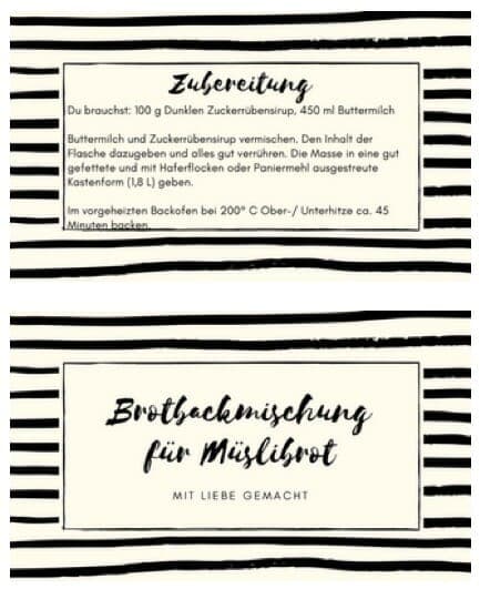 Etiketten für die Brotbackmischung im Glas