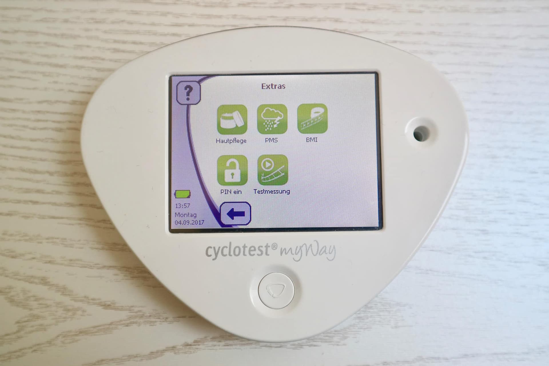 cyclotest myWay Extras: Hautpflege, PMS, BMI, Pin, Testmessung