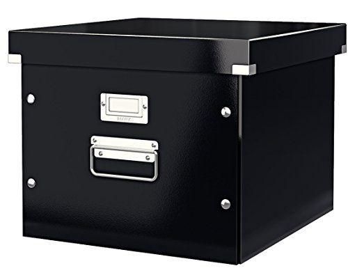 Leitz Click & Store Aufbewahrungs- und Transportbox für Hängeregistratur mit Deckel, Ablagebox für Unterlagen bis A4 im Büro, 86 % recycelte Premium-Hartpappe, Stabile Metallgriffe, Schwarz, 60460095