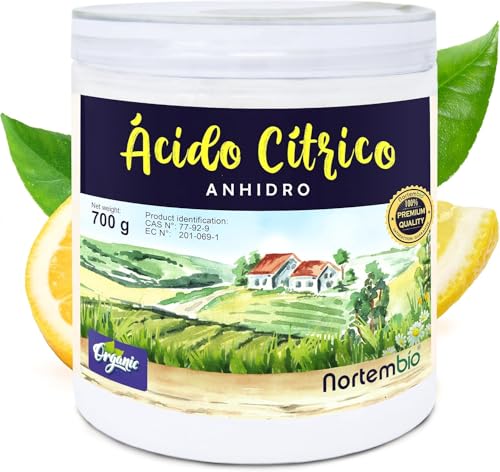 Nortembio Zitronensäure 700 g – 100% Reines Anhydrisches Konzentrat Zertifiziert – Vielseitige Haushaltsreinigung – Ohne Gentechnik – Mit E-BookInklusive