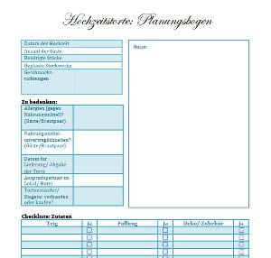 Vorschau des kostenlosen Planungsbogens für die Hochzeitstorte