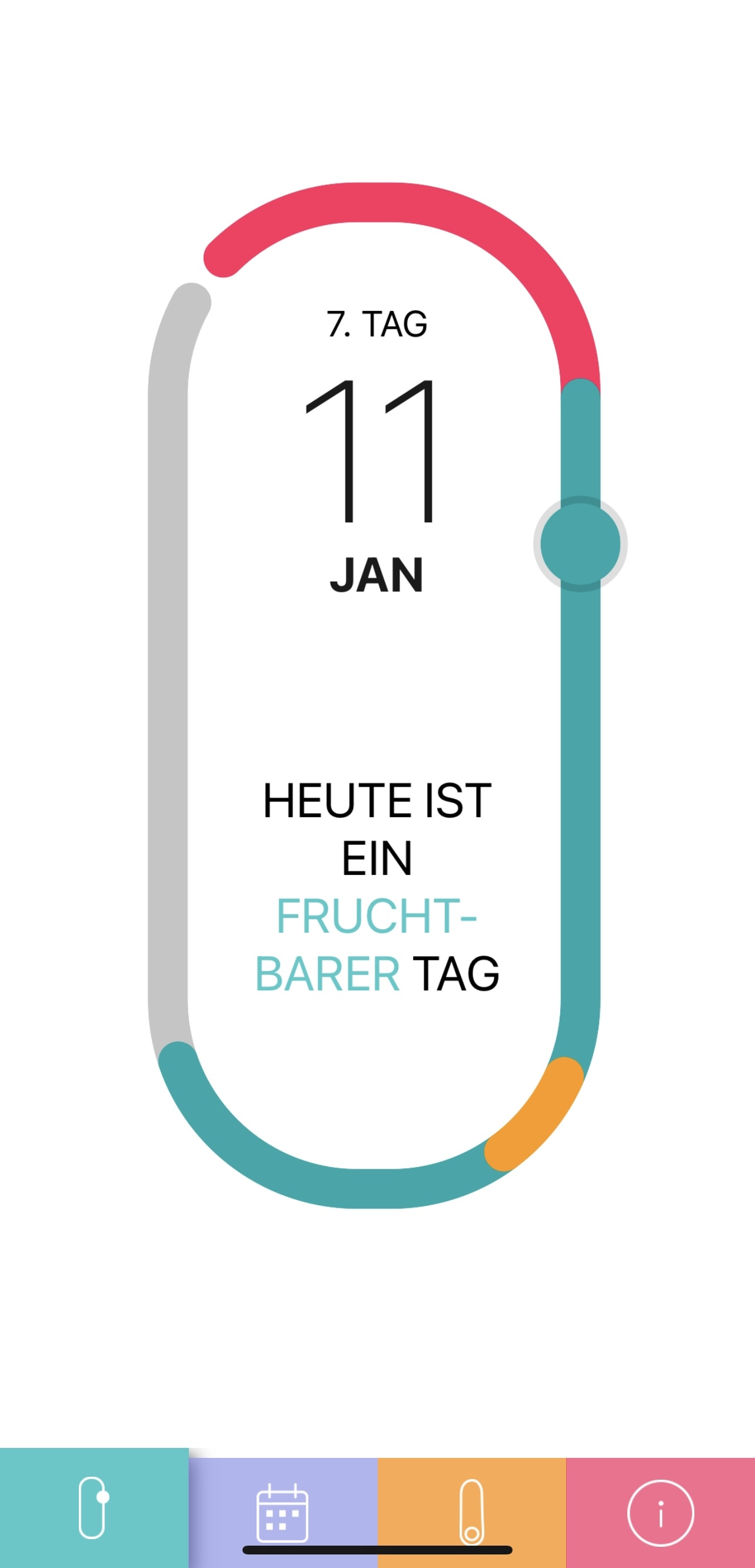 Kreisdiagramm der Trackle App zeigt einen fruchtbaren Tag an