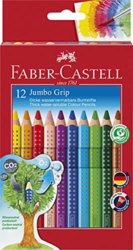 Faber-Castell 110912 - Buntstifte Set Jumbo GRIP, 12-teilig, dreikant, bruchsicher, für Kinder und Erwachsene